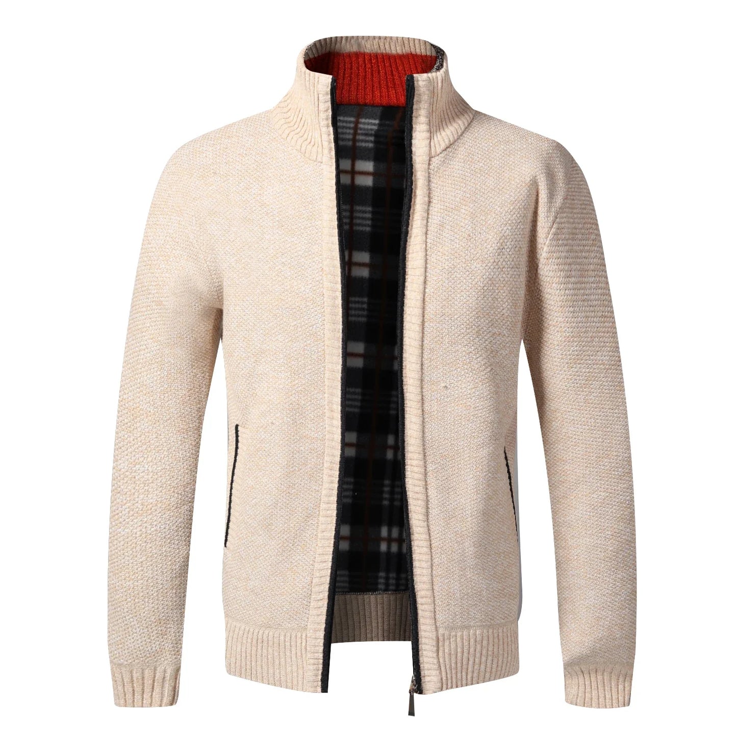 Mens Winter Cardigan Warm Fleece Zip Slim Fit Knit Jiangsu