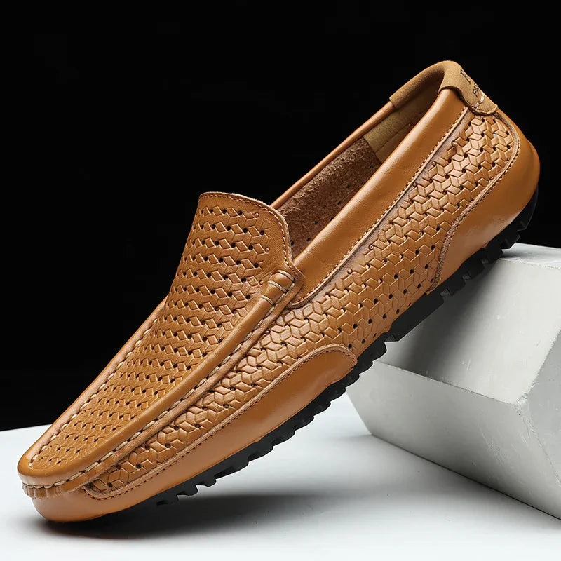DZAG Men Leather Loafers Breathable Slip On Driving Shoes