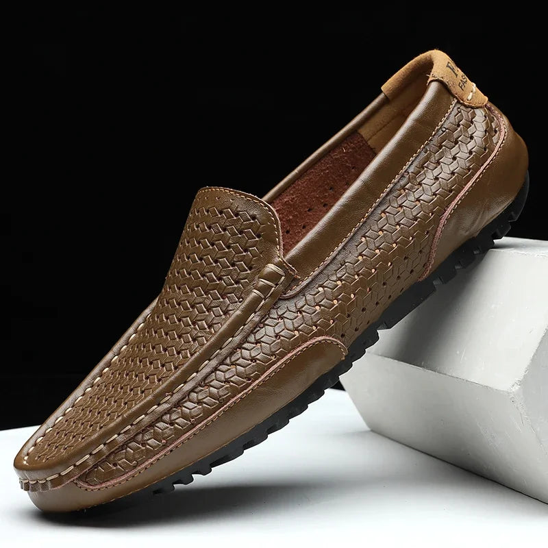 DZAG Men Leather Loafers Breathable Slip On Driving Shoes