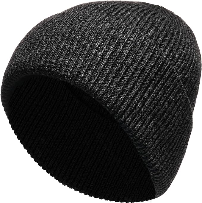 Unisex Wool Knit Beanie for Men and Women Warm Insulated Windproof Hat with Turn-Up Cuff Classic Black Grey Winter Cap for Outdoor Activities by Heatwave Thermalwear